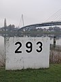 Kilometer sign 293 on Rhine river in Strasbourg