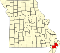 ニューマドリード郡の位置を示したミズーリ州の地図