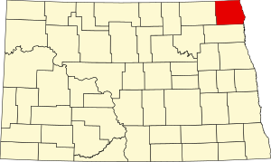 Map of North Dakota highlighting Pembina County