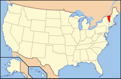 Kort over USA med Vermont markeret