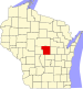 Harta statului Wisconsin indicând comitatul Portage