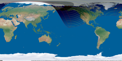 Weltkarte der Sonnenfinsternis vom 30. März 2033