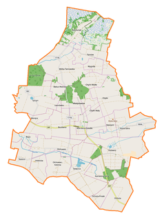 Mapa konturowa gminy Wierzbica, blisko centrum na lewo znajduje się punkt z opisem „Busówno”