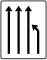 Zeichen 531-12 Einengungstafel; Darstellung ohne Gegenverkehr: noch drei Fahrstreifen links in Fahrtrichtung