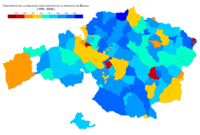 Crecimiento de la población por municipio (1998 - 2008)