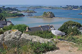 Vue de la chapelle Saint-Michel vers le nord-ouest de l'île de Bréhat.