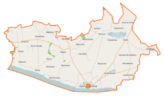 Mapa konturowa gminy Dobrzyń nad Wisłą, blisko centrum na lewo znajduje się punkt z opisem „Dyblin”