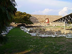 The archaeological excavations on Frourio Hill with the Bezesten of Larissa in the background