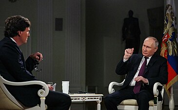 L'entrevue de Vladimir Poutine avec Tucker Carlson le 8 février 2024 : il s'agit du premier entretien accordé à un journaliste occidental depuis le début de l'invasion de l'Ukraine.