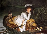 Jovem senhora em um barco com um pug por James Tissot em 1870