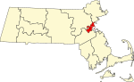 Mapa de Massachusetts con la ubicación del condado de Suffolk