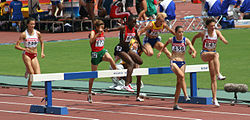 Naisten 3 000 metrin esteiden alkuerä käynnissä vuoden 2007 MM-kilpailuissa Osakassa.