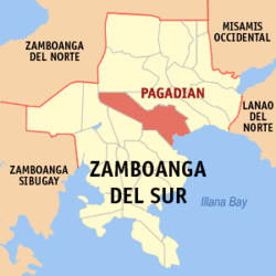 Mapa of Zamboanga del Sur na nagpapakita ng lokasyon ng Pagadian