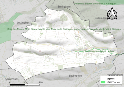 Carte de la ZNIEFF de type 1 sur la commune.