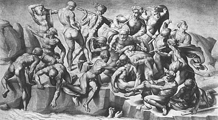 Boceto de la Batalla de Cascina por Michelangelo, fresco perdido del muro occidental
