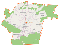 Mapa konturowa gminy Iłża, na dole po lewej znajduje się punkt z opisem „Jasieniec Iłżecki Górny”