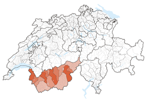 Charta da la Svizra demonstrond il Chantun Vallais