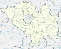 Mapa konturowa powiatu kieleckiego, u góry po prawej znajduje się punkt z opisem „Skorucin”