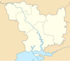 Mapa konturowa obwodu mikołajowskiego, blisko centrum po prawej na dole znajduje się punkt z opisem „Mikołajów”