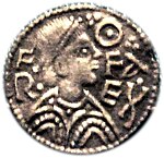 A penny depicting King Offa of Mercia, who is credited with widespread adoption of pennyweight silver coins, 240 of which were counted as a pound.