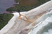 Tannin-rich fresh water draining into Cox Bight from Freney Lagoon, Southwest Conservation Area, Tasmania, Australia