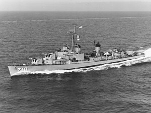 USS Gearing (DD-710) in the Mediterranean Sea in 1960.