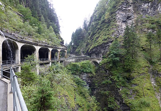 Posterior Rhine valley, Via Mala historical road 13, closed at this 2017 moment.