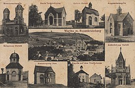 Wartha (Guttau), Sachsen - Stadtansicht mit Rosenkranzberg; Gebäudeansichten (Zeno Ansichtskarten).jpg
