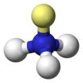 Ammoniac : le doublet non liant est représenté en jaune, les atomes d'hydrogène en blanc