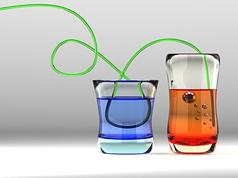 Image de synthèse illustrant les effets de la réfraction de la lumière dans plusieurs milieux gazeux, liquides ou solides d'indices différents. (définition réelle 1 280 × 960*)