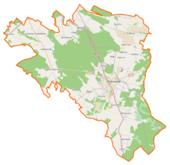 Mapa konturowa gminy Ostrzeszów, blisko centrum na lewo znajduje się punkt z opisem „Gęstwa”