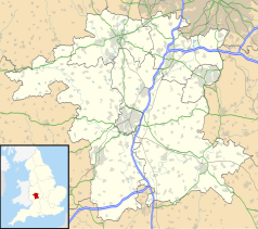 Mapa konturowa Worcestershire, u góry po lewej znajduje się punkt z opisem „Pensax”