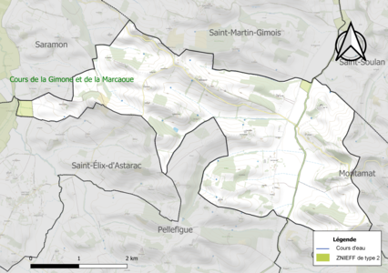 Carte de la ZNIEFF de type 2 sur la commune.