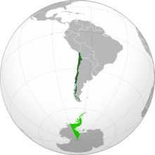 Chile dalam warna hijau gelap; Wilayah Antartika yang dituntut tetapi tidak diakui ditunjukan dalam warna hijau muda.