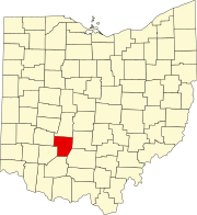 Kort over Ohio med Fayette County markeret