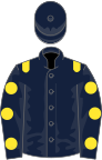 Dark blue, yellow epaulettes, yellow spots on sleeves, dark blue cap