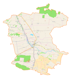 Mapa konturowa gminy Słomniki, na dole nieco na prawo znajduje się punkt z opisem „Trątnowice”