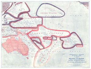 Южный Тихоокеанский мандат обозначен как «Japanese Mandate» на карте журнала National Geographic 1921 года