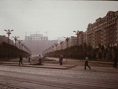 Union Boulevard and the Palace of the Parliament under construction, 1986