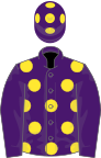 Purple, yellow spots, purple sleeves, yellow spots on cap