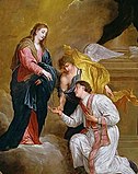 Святой Валентин получает розарий из рук Девы Марии. 1677. Холст, масло. Частное собрание