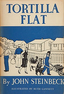 Book cover design depicting several male workers, a woman in a dress, and several dogs of different breeds on a neighborhood street