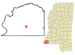 Location of Woodville, Mississippi
