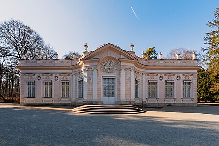 Rococo Ionic pilasters on the facade of the Amalienburg, Nymphenburg Palace Park, Munich, Germany, by François de Cuvilliés, 1734-1739[25]