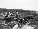 Utgrävningar vid Alvastra pålbyggnad ca 1914.