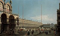 Blick auf den Markusplatz mit den neuen Prokuratien und der Kirche San Geminiano vom Campo di San Basso, 1730s