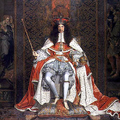 Karel II van Engeland in een rode koningsmantel.