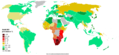 Pasaulio žemėlapis pagal ŽIV sergančių jaunų suaugusiųjų (15–49 m.) procentą. Piečiausiose Afrikos valstybėse jis yra didesnis nei 15 % (2008 m. duomenys)