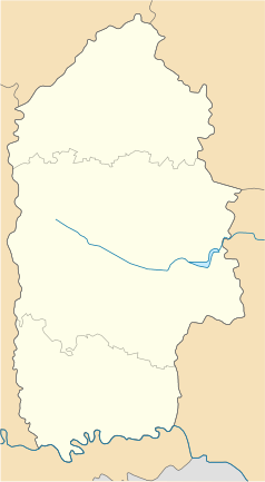 Mapa konturowa obwodu chmielnickiego, po prawej nieco u góry znajduje się punkt z opisem „Ostropol”