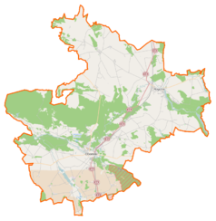 Mapa konturowa powiatu obornickiego, po lewej nieco na dole znajduje się punkt z opisem „Kiszewo”